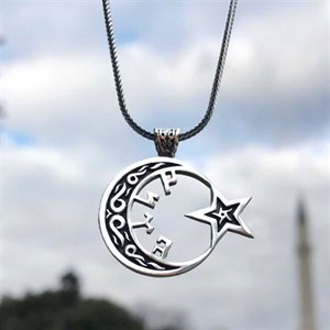 Ay Yıldız İçi Göktürkçe Türk Yazılı Gümüş Kolye