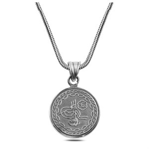 Eskitme Osmanlı Tuğra İşlemeli Gümüş Cevşen Kolye