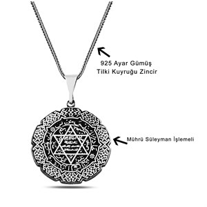 Hz Süleyman Mührü Selçuklu Motifi İşlemeli Gümüş Kolye