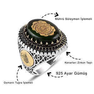 Mührü Süleyman İşlemeli Osmanlı Motifli Gümüş Yüzük