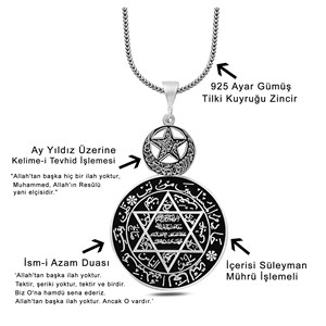 Mührü Süleyman ve Osmanlı Yıldızı İşlemeli Gümüş Kolye