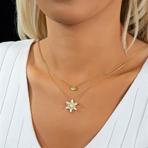 Opal Taşlı Rüzgar Çiçeği Taş Detaylı Gümüş Kolye