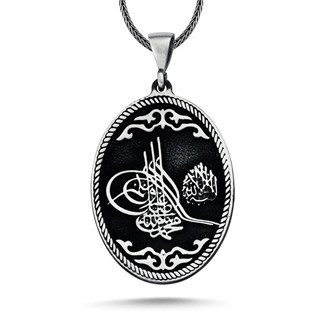 Osmanlı Tuğralı Motifli Gümüş Kolye